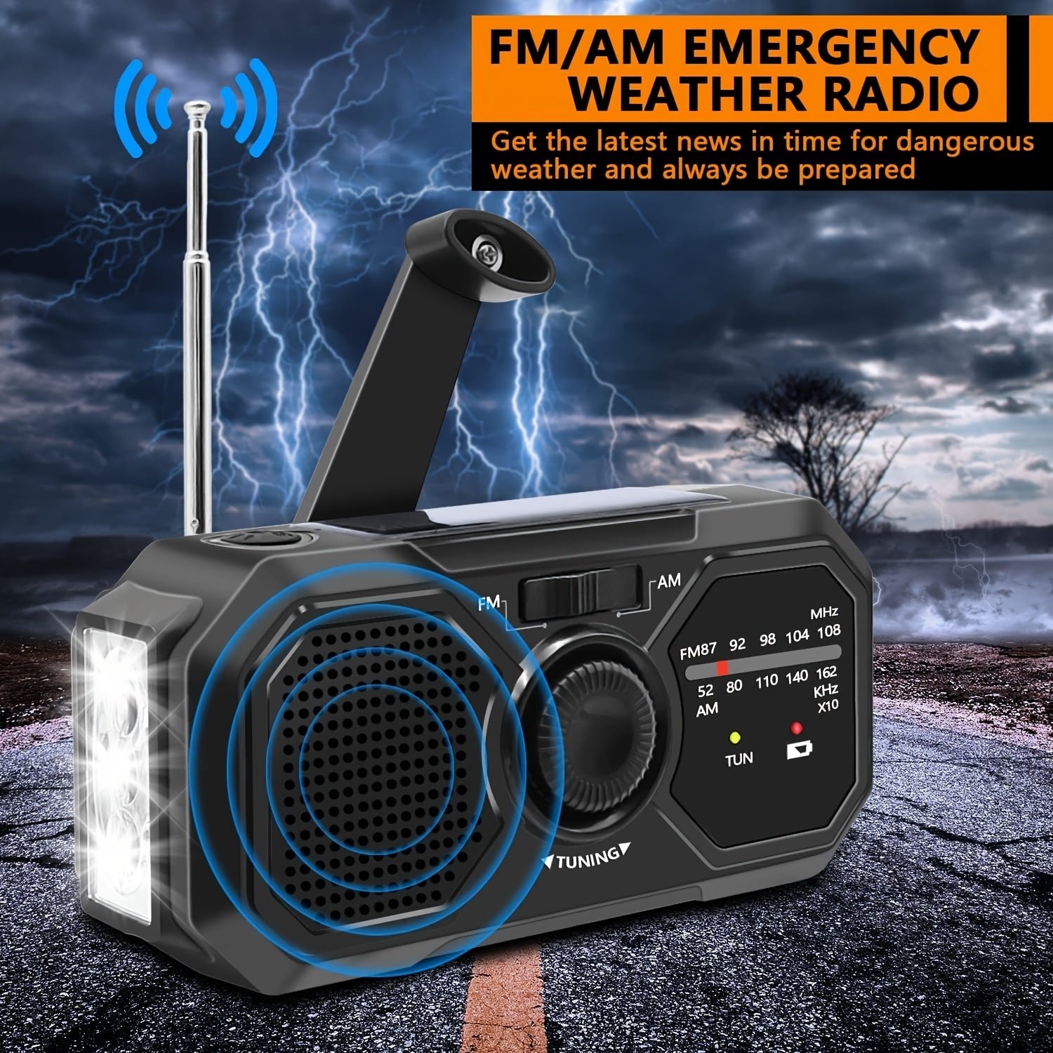 NNETM Emergency Radio Solar Hand Crank USB Power Bank - Image 2