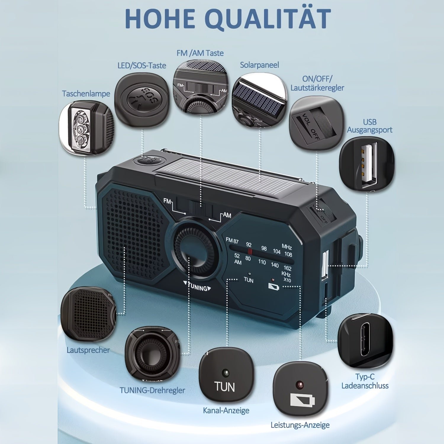 NNETM Emergency Radio Solar Hand Crank USB Power Bank - Image 5