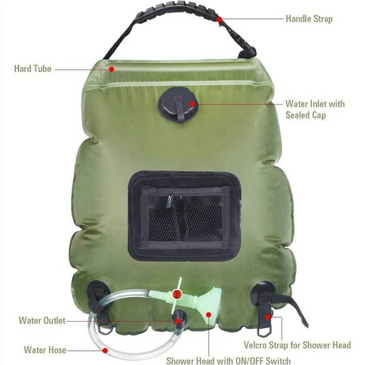 NNEDSZ Green Portable Solar Camping Shower Bag, Foldable 20L Outdoor Water Storage Bag with Temperature Display for Easy Use - Image 2