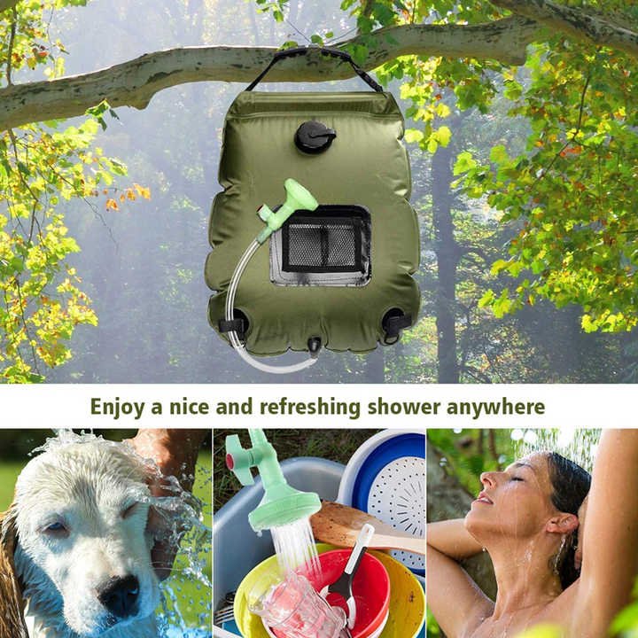 NNEDSZ Green Portable Solar Camping Shower Bag, Foldable 20L Outdoor Water Storage Bag with Temperature Display for Easy Use - Image 5