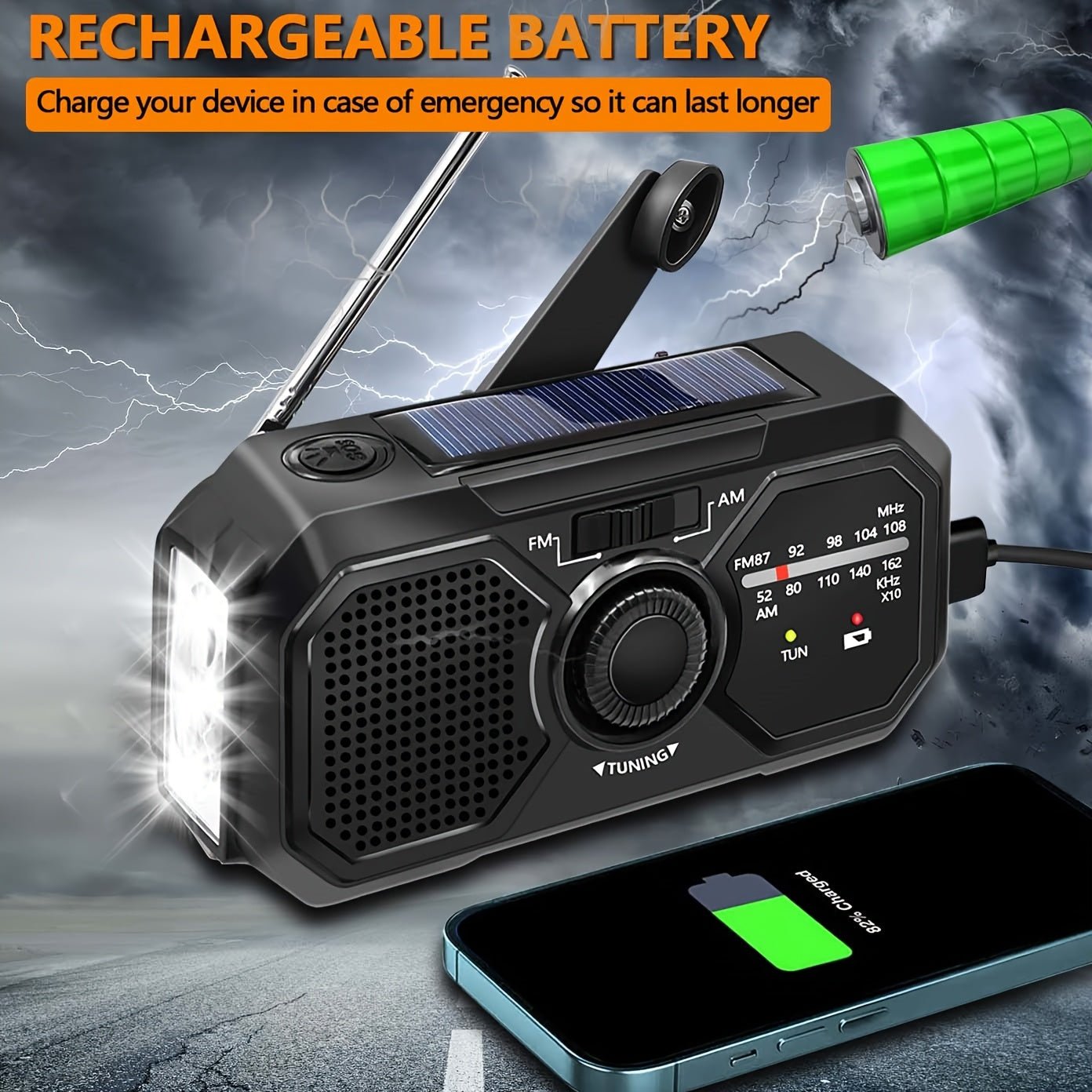 NNETM Emergency Radio Solar Hand Crank USB Power Bank - Image 3